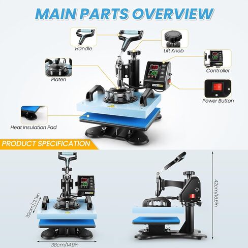 Heat Press 15x12, shirt press machine 8 in 1 Sublimation shirt printing hat and mug heat press Digital Heat Press Machine for T Shirts/Tumbler/Mug/Cap/Plate in Saudi Arabia