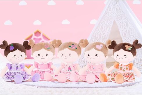 Onetoo Baby Doll أول دمية طفل دمية طفل ناعمة للفتيات دمية خرقة قطيفة ملابس كيتي زي فستان رمادي 14 بوصة in Kuwait