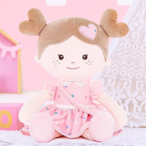 Onetoo Baby Doll أول دمية طفل دمية طفل ناعمة للفتيات دمية خرقة قطيفة ملابس كيتي زي فستان رمادي 14 بوصة in Kuwait
