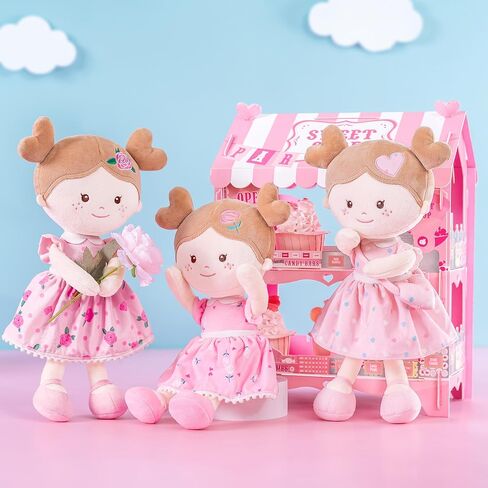 Onetoo Baby Doll أول دمية طفل دمية طفل ناعمة للفتيات دمية خرقة قطيفة ملابس كيتي زي فستان رمادي 14 بوصة in Kuwait