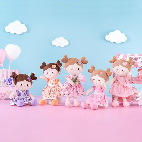 Onetoo Baby Doll أول دمية طفل دمية طفل ناعمة للفتيات دمية خرقة قطيفة ملابس كيتي زي فستان رمادي 14 بوصة in Kuwait