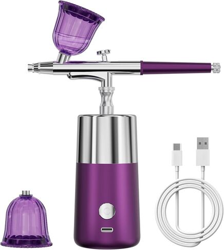 Rhinowisdom Makeup Airbrush-Kit with Air Compressor,Rechargeable Portable Cordless Air Brush for Makeup, Includes 2X Cup,1x Cable in Kuwait