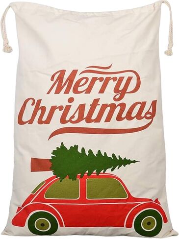 حقائب عيد الميلاد الكبيرة من جولي جون أكياس سانتا ~ تصميم كيس سانتا على شكل قصب حلوى أخضر - كيس هدايا قطن مقاس 27 بوصة × 19 بوصة - كيس هدايا سانتا قابل لإعادة الاستخدام برباط إغلاق in Kuwait