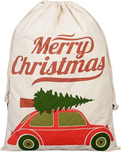 حقائب عيد الميلاد الكبيرة من جولي جون أكياس سانتا ~ تصميم كيس سانتا على شكل قصب حلوى أخضر - كيس هدايا قطن مقاس 27 بوصة × 19 بوصة - كيس هدايا سانتا قابل لإعادة الاستخدام برباط إغلاق in Kuwait