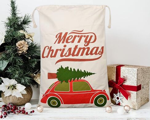 حقائب عيد الميلاد الكبيرة من جولي جون أكياس سانتا ~ تصميم كيس سانتا على شكل قصب حلوى أخضر - كيس هدايا قطن مقاس 27 بوصة × 19 بوصة - كيس هدايا سانتا قابل لإعادة الاستخدام برباط إغلاق in Kuwait