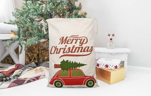 حقائب عيد الميلاد الكبيرة من جولي جون أكياس سانتا ~ تصميم كيس سانتا على شكل قصب حلوى أخضر - كيس هدايا قطن مقاس 27 بوصة × 19 بوصة - كيس هدايا سانتا قابل لإعادة الاستخدام برباط إغلاق in Kuwait