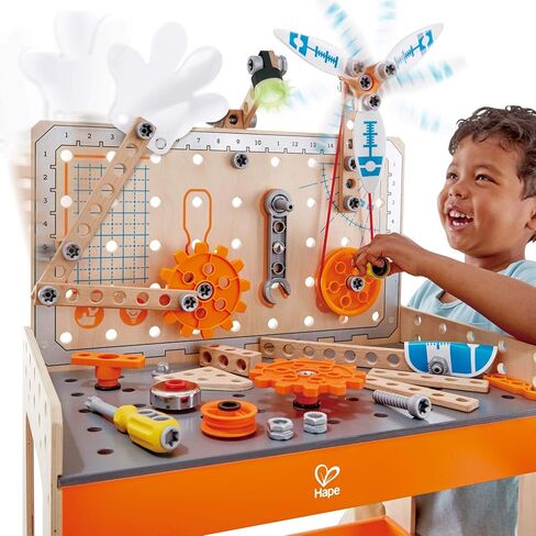 Hape Deluxe Scientific Workbench | Wooden Inventor’s Experiment Building Set, 79 Piece Workshop for Kids L: 19.3, W: 11.8, H: 30.5 inch in Saudi Arabia