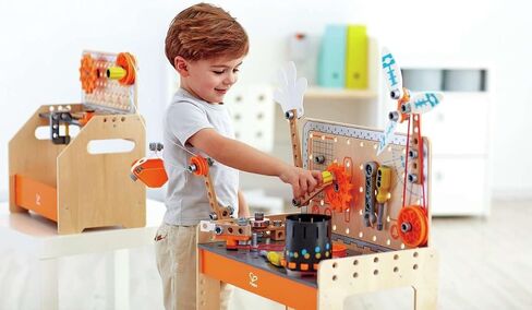 Hape Deluxe Scientific Workbench | Wooden Inventor’s Experiment Building Set, 79 Piece Workshop for Kids L: 19.3, W: 11.8, H: 30.5 inch in Saudi Arabia