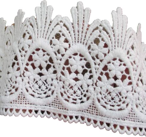 5 ياردة عرض 7.62 سم قماش مطرز بالدانتيل القطني للملحقات الملابس DIY لوازم الحرف في الأبيض in Kuwait