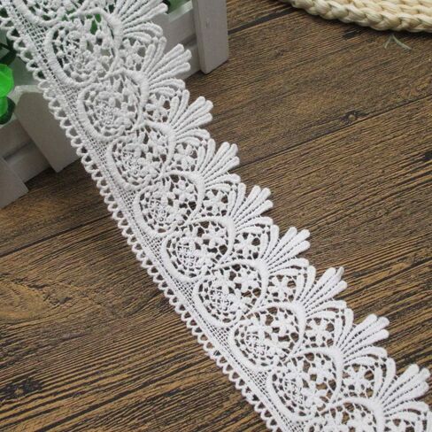 5 ياردة عرض 7.62 سم قماش مطرز بالدانتيل القطني للملحقات الملابس DIY لوازم الحرف في الأبيض in Kuwait