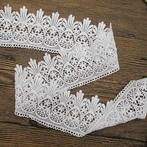 5 ياردة عرض 7.62 سم قماش مطرز بالدانتيل القطني للملحقات الملابس DIY لوازم الحرف في الأبيض in Kuwait