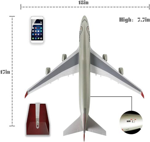 24-اورس نموذج طائرة بمقياس 1:130 مقاس 18 انش من امريكان نورث ويست 747 مع اضاءة LED (تحكم باللمس او الصوت) للديكور او الهدايا in Kuwait