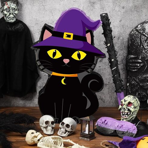 Aoriher Halloween Pinata Halloween Cat Pinata Spooky Halloween Party Supplies Black Cat Candy Filled Pinata with Stick Blindfold and Confetti Set for Birthday Halloween Theme Party Decoration in Saudi Arabia