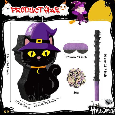 Aoriher Halloween Pinata Halloween Cat Pinata Spooky Halloween Party Supplies Black Cat Candy Filled Pinata with Stick Blindfold and Confetti Set for Birthday Halloween Theme Party Decoration in Saudi Arabia