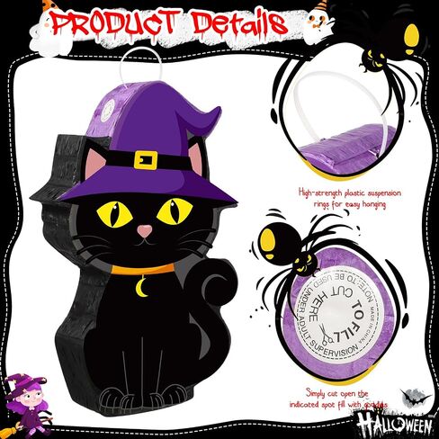 Aoriher Halloween Pinata Halloween Cat Pinata Spooky Halloween Party Supplies Black Cat Candy Filled Pinata with Stick Blindfold and Confetti Set for Birthday Halloween Theme Party Decoration in Saudi Arabia