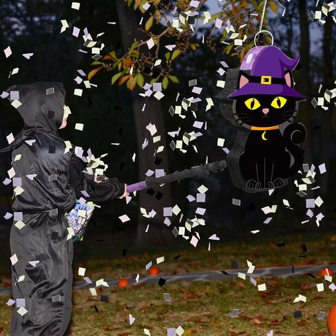Aoriher Halloween Pinata Halloween Cat Pinata Spooky Halloween Party Supplies Black Cat Candy Filled Pinata with Stick Blindfold and Confetti Set for Birthday Halloween Theme Party Decoration in Saudi Arabia