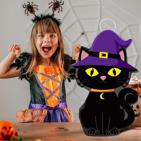 Aoriher Halloween Pinata Halloween Cat Pinata Spooky Halloween Party Supplies Black Cat Candy Filled Pinata with Stick Blindfold and Confetti Set for Birthday Halloween Theme Party Decoration in Saudi Arabia