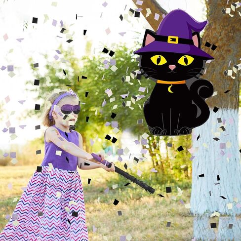 Aoriher Halloween Pinata Halloween Cat Pinata Spooky Halloween Party Supplies Black Cat Candy Filled Pinata with Stick Blindfold and Confetti Set for Birthday Halloween Theme Party Decoration in Saudi Arabia