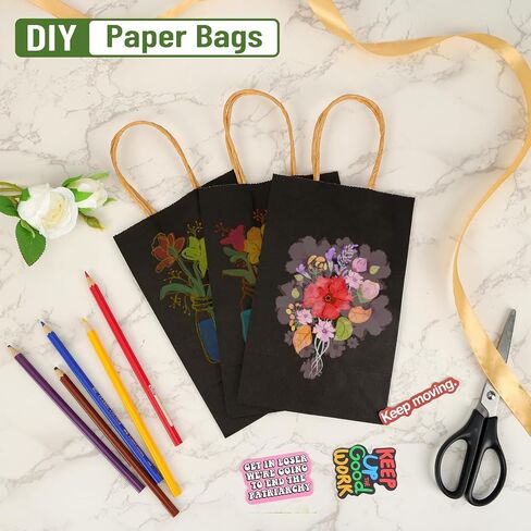 Moretoes 25pcs Black Paper Bags 5.25x3.2x8 Inches Kraft Paper Bags Small Gift Bags with Handles Bulk, Retail Bags for Small Business, Shopping, Merchandise, Birthday Wedding Party Favor Bags in Kuwait