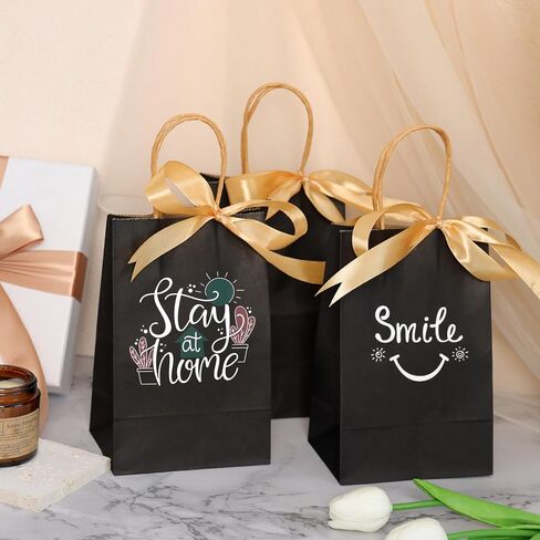 Moretoes 25pcs Black Paper Bags 5.25x3.2x8 Inches Kraft Paper Bags Small Gift Bags with Handles Bulk, Retail Bags for Small Business, Shopping, Merchandise, Birthday Wedding Party Favor Bags in Kuwait
