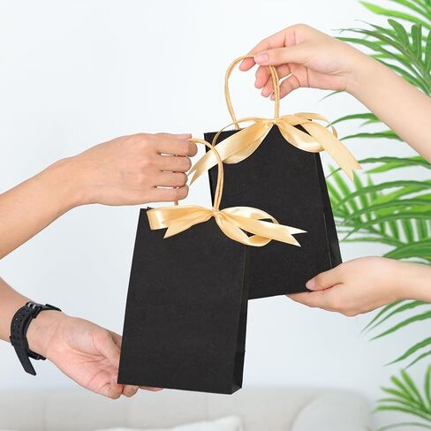 Moretoes 25pcs Black Paper Bags 5.25x3.2x8 Inches Kraft Paper Bags Small Gift Bags with Handles Bulk, Retail Bags for Small Business, Shopping, Merchandise, Birthday Wedding Party Favor Bags in Kuwait