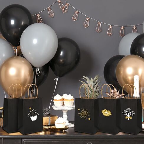 Moretoes 25pcs Black Paper Bags 5.25x3.2x8 Inches Kraft Paper Bags Small Gift Bags with Handles Bulk, Retail Bags for Small Business, Shopping, Merchandise, Birthday Wedding Party Favor Bags in Kuwait