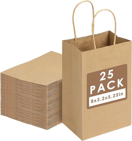 Moretoes 25pcs Black Paper Bags 5.25x3.2x8 Inches Kraft Paper Bags Small Gift Bags with Handles Bulk, Retail Bags for Small Business, Shopping, Merchandise, Birthday Wedding Party Favor Bags in Kuwait