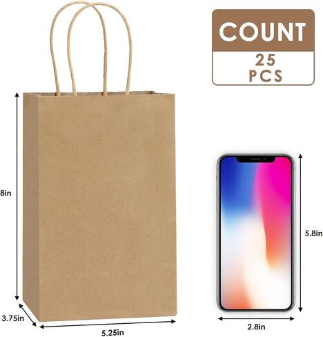 Moretoes 25pcs Black Paper Bags 5.25x3.2x8 Inches Kraft Paper Bags Small Gift Bags with Handles Bulk, Retail Bags for Small Business, Shopping, Merchandise, Birthday Wedding Party Favor Bags in Kuwait