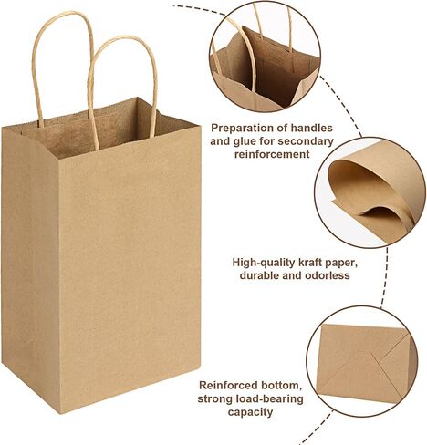 Moretoes 25pcs Black Paper Bags 5.25x3.2x8 Inches Kraft Paper Bags Small Gift Bags with Handles Bulk, Retail Bags for Small Business, Shopping, Merchandise, Birthday Wedding Party Favor Bags in Kuwait