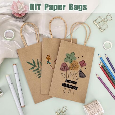 Moretoes 25pcs Black Paper Bags 5.25x3.2x8 Inches Kraft Paper Bags Small Gift Bags with Handles Bulk, Retail Bags for Small Business, Shopping, Merchandise, Birthday Wedding Party Favor Bags in Kuwait