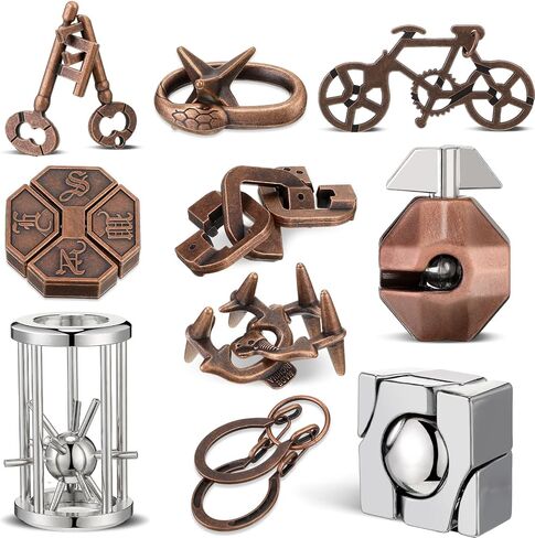 10 Pieces Metal Puzzles Steel Brain Puzzles Teaser for Adults Metal Cast Puzzle Games Toys 3D Difficult Puzzles for Teens Adult Mind Puzzle Games Party Favor Puzzle Toys in Saudi Arabia