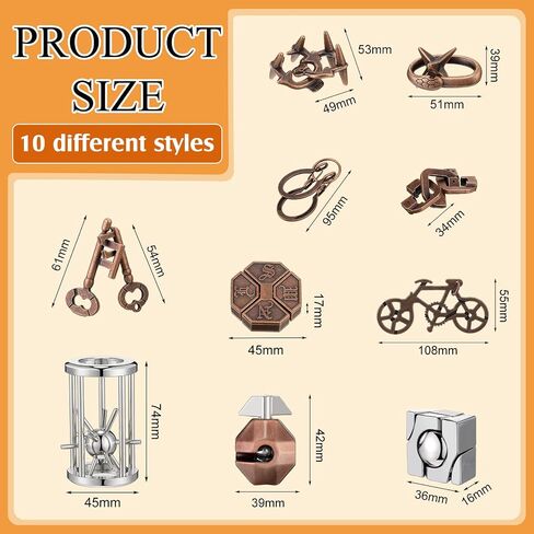 10 Pieces Metal Puzzles Steel Brain Puzzles Teaser for Adults Metal Cast Puzzle Games Toys 3D Difficult Puzzles for Teens Adult Mind Puzzle Games Party Favor Puzzle Toys in Saudi Arabia