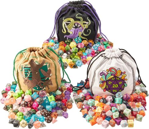 حزمة النرد النهائية من Wiz Dice - حقيبة التهام والخدع والروعة، 3 عبوات - ثلاث أكياس نرد مع 420 شكل متعدد السطوح لألعاب تقمص الأدوار على الطاولة - 60 مجموعة كاملة وفريدة من نوعها من نرد الألعاب in Kuwait