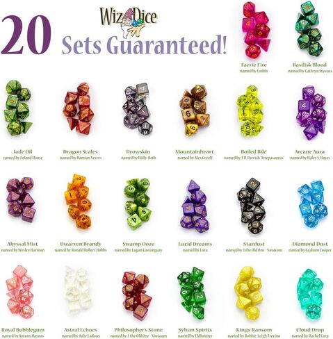 حزمة النرد النهائية من Wiz Dice - حقيبة التهام والخدع والروعة، 3 عبوات - ثلاث أكياس نرد مع 420 شكل متعدد السطوح لألعاب تقمص الأدوار على الطاولة - 60 مجموعة كاملة وفريدة من نوعها من نرد الألعاب in Kuwait