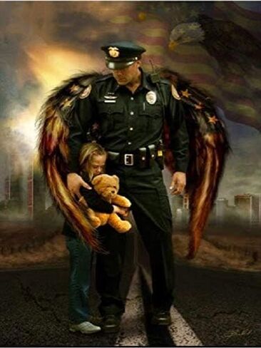 Zimal Full Round DIY Diamond Embroidery Police and Child 5D Diamond Painting Rhinestone Mosaic Home Decor Wall Stickers 11.8 x 15.8 Inch in Kuwait