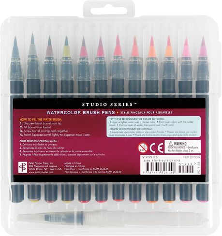 Studio Series Watercolor Brush Marker Pens (Set of 24 pens, plus bonus water brush), Great for Hand Lettering, Calligraphy, Manga, Comics, Adult Coloring Books, Journals, and all DIY Drawing Art in Saudi Arabia
