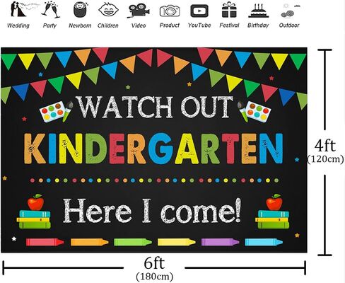 Aperturee Kindergarten Back to School Backdrop Watch Out Here I Come First Day of School Preschool Photography Background Kids Classroom Party Decoration Supplies Banner Photo Booth Studio Prop in Saudi Arabia