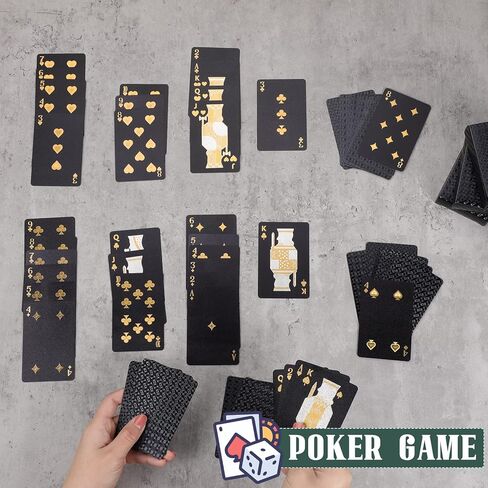 Zubebe 12 Pack Waterproof Playing Cards Bulk Plastic Playing Cards Black and Gold Poker Cards Deck of Cards Luxury Playing Cards for Adults Game Party, Washable in Saudi Arabia