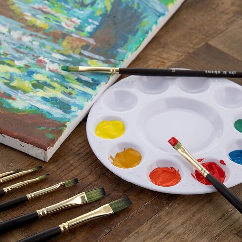 مجموعة فرش مسطحة مكونة من 9 قطع من Falling in Art، فرش طلاء نايلون احترافية، فرشاة فنان بمقبض طويل للألوان المائية والأكريليك والرسم الزيتي in Kuwait