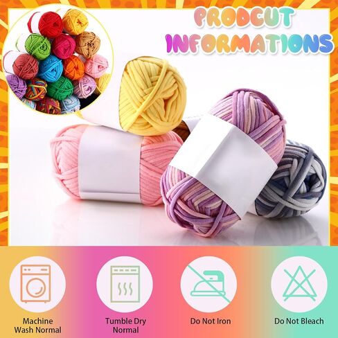 20 قطعة من خيوط الكروشيه للمبتدئين بطول 1750 ياردة من خيوط القطن للكروشيه والحياكة، خيوط ناعمة 20 × 50 جرام في مزيج القطن والنايلون الإجمالي، غزل سهل لمشروع حياكة الكروشيه، 20 لونًا in Kuwait