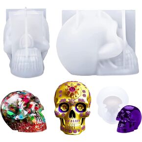 Skull Silicone Mold, 3D Skull Molds for Resin with 3PCS Small Skull Epoxy Resin Mold Easy Demolding for Candle, Soap Making, Home Decor, Outdoor, Resin Casting Art Crafts in Kuwait