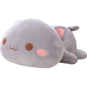 Jensquaify Cat Stuffed Animals, Soft Cat Plush Pillow Kawaii Kitten Stuffed Animal Toy Gifts for Kids (Grey Round Eyes, 13.7")