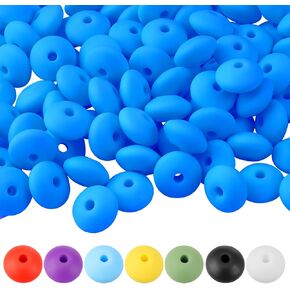 100pcs Silicone Lentil Beads，12mm Rubber Silicone Focal Beads Bulk Loose Beads for Keychain Bracelet Necklace Crafts Making（Black）