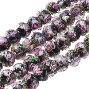 PH PandaHall 60pcs 8~10mm Gold Sand Lampwork Beads Glass Handmade Round Loose Beads for Rosary Making Jewelry Craft Making with 2mm Hole - Black