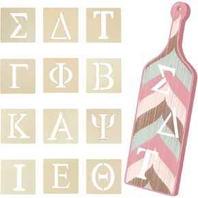 24 Pieces Greek Letter Stencils Wooden Alphabet Stencil Unfinished Greek Letters Painting Greek Letters for DIY Crafts, Wall Decor, Not Include Greek Paddle in Kuwait