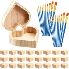 Taiyin Unfinished Valentine Heart Box Unpainted Wooden Treasure Chest with Art Brushes Wood Heart Shaped Natural Pine Box with Hinged Lid for DIY Craft Making Storage Jewelry(12 Pcs) in Saudi Arabia
