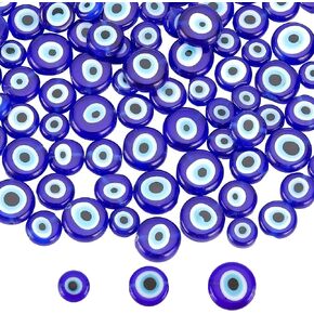 NBEADS 14.1"/Strand (about 38pcs) 9.5mm Handmade Evil Eye Lampwork Beads, Blue Color Flat Round Lampwork Spacer Beads DIY Crafts Evil Eye Charms for DIY Bracelets Necklace Jewelry Making