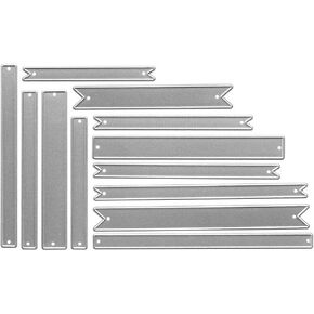 Metal 12 pcs Irregular Slender Banners Cutting Dies,12 pcs Irregular Slender Ribbon Tag Frame Die Cuts Embossing Stencils Template Mould for Card Scrapbooking and DIY Craft Album Paper Card Decor