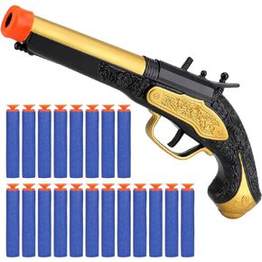 Pirate Toys Foam Blaster for Boys 3-5, Pirate Flintlock Pistol Toy with 20pcs Soft Foam Darts, Halloween Pirate Costume Accessory for Kids, Buccaneer Pirate Toy Gun Gift for 3 6 5 6 7 8 Years Old Kid