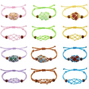 12Pcs Empty Crystal Holder Bracelet Adjustable Stone Cage Cord Bracelet Nylon Braided Crystal Cage Bracelet Holder Double Net Design for DIY Bracelet Making in Kuwait